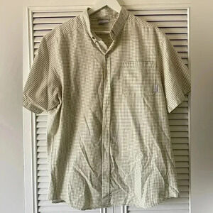 Columbia Men’s Yellow/Gray Checkered Short Sleeve Shirt SZ L